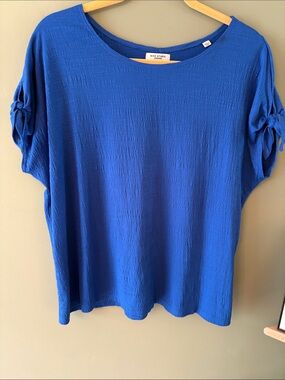Max Studio Royal Blue Short-Sleeve Top with Knot Detail
